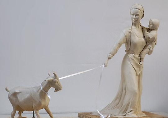 Boerin character klei model waterlinie Museum, sculptuur, schaal model geit,